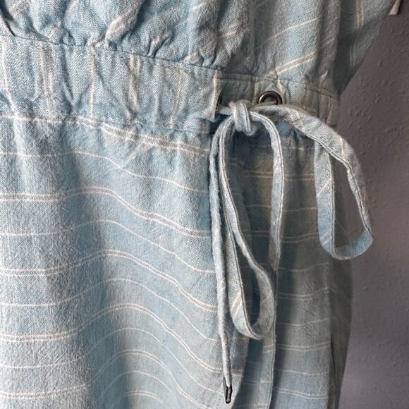Freedom Trail By Kyodan Linen Blend Dress Sz M Faux Wrap Sleeveless Blue Stripe - Picture 2 of 6